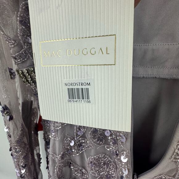 Mac Duggal Mesh Sequin Long Sleeve Belted Tea Dress Vintage Lilac Size 18 NWT - Picture 12 of 13